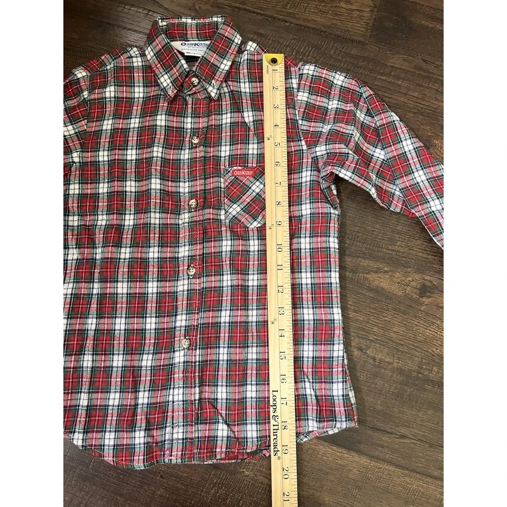 Vintage OshKosh Boys SZ‎ 7 USA Red Plaid Flannel Shirt Button Up Long Sleeve Y2K